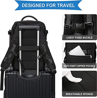Travel Backpack for Airline Approved, Black Carry on Backpack, Waterproof Outdoor Sports Rucksack Casual Daypack Fit 15.6 Inch Laptop with USB Charging Port Shoes Compartment