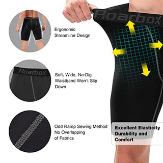 Roadbox Compression Shorts for Men 3 Pack Cool Dry Athletic Workout Underwear Running Gym Spandex Baselayer Boxer Briefs