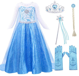 WonderBabe Girls Snow Queen Costume Kids Princess Coronation Dress Up Halloween Birthday Party Cosplay Outfit with Accessory Set 1-12 Years