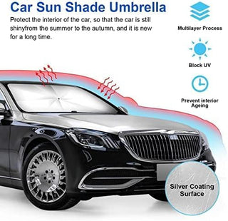 TDOO Car Sun Shade,for Car Front Windshield, Car Umbrella Sun Shade Cover, Foldable UV Reflector And Heat, Sunshade for Cars, Fits Most Vans SUVS (57 x 31 In) (A), Black