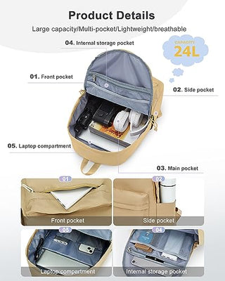 VECAVE Lightweight Casual Laptop Backpack Purse for Women,Travel Backpack with laptop compartment