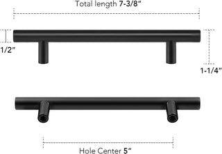 Home Expert 10 Pack 7.38'' Matte Black Cabinet Pulls Stainless Steel Cabinet Handles 7-3/8 inch Length Matte Black Drawer Pulls 5 inch Hole Center Kitchen Drawer Pulls