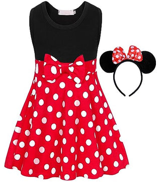 WonderBabe Girl Costume Polka Dots Tulle Tutu Dresses Princess Fancy Dress Up Halloween Birthday Party Dress with Ears Headband