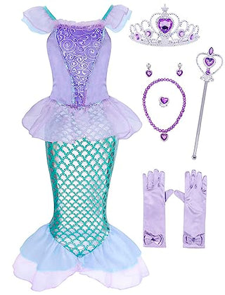 WonderBabe Little Girl Mermaid Princess Dresses Ariel Costume for Grils Birthday Party Halloween Cosplay Outfit with Accessories