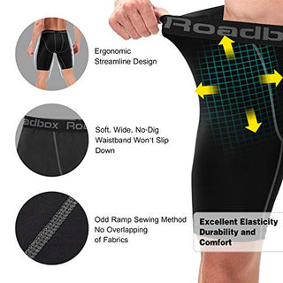 Roadbox Compression Shorts for Men 3 Pack Cool Dry Athletic Workout Underwear Running Gym Spandex Baselayer Boxer Briefs