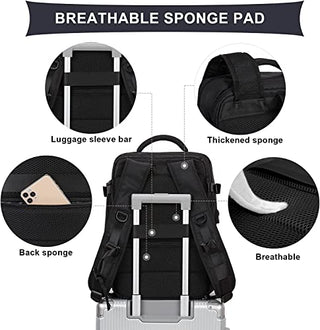 Travel Backpack for Airline Approved, Black Carry on Backpack, Waterproof Outdoor Sports Rucksack Casual Daypack Fit 15.6 Inch Laptop with USB Charging Port Shoes Compartment