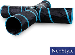 NeoStyle Cat Tunnel Tube,Cat Toys Interactive,Foldable Rabbit Tunnel,Multi-way Cat Tunnels,with Play Ball,for Indoor Cats, Puppy, Kitty, Kitten, Rabbit (2 Tunnel(Black))