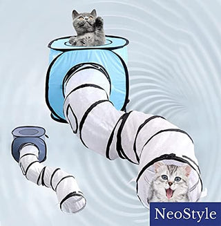NeoStyle Cat Tunnel Tube,Cat Toys Interactive,Foldable Rabbit Tunnel,Multi-way Cat Tunnels,with Play Ball,for Indoor Cats, Puppy, Kitty, Kitten, Rabbit (2 Tunnel(Black))