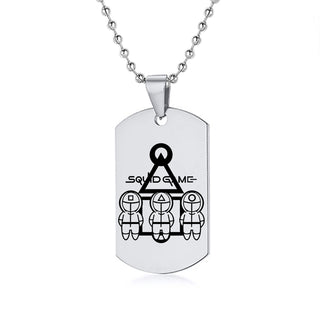 Engraved Squid Game Round Square Triangle Logo Stainless Steel Necklace Fashion Dog Tag Pendant Necklaces For Men Women