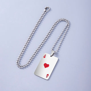 Hip Hop Poker Cards Ace Of Hearts Stainless Steel Pendant Necklaces For Women Men