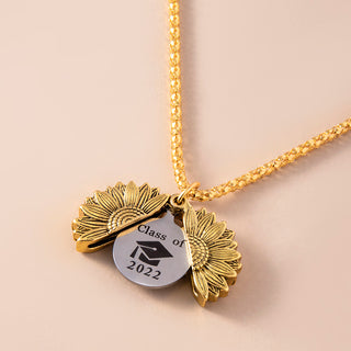 Vintage Gold Sunflower Locket Necklace Stainless Steel Class Of 2022 Graduate Cap Necklaces For Men Women Graduation Jewelry