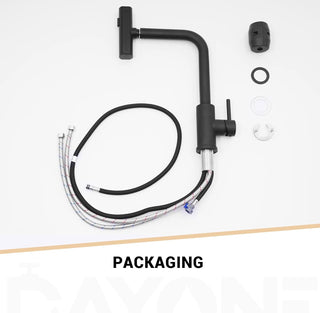DAYONE Waterfall Kitchen Sink Tap with Pull Out Sprayer, Matte Black Kitchen Faucet Raindance 3 Modes, Modern Stainless Steel 1 Hole Sink Mixer, 360° Swivel & Single Handle, DAY-CR2546