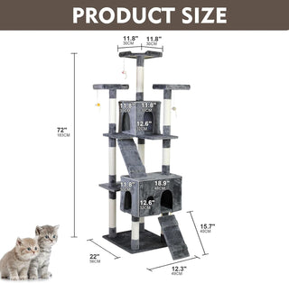 SKY-TOUCH Cat Tree Tower｜Durable Cat Condo with Sisal Scratching Posts｜Cozy Cat House,｜Ladder & Resting Platforms for Indoor Use | Assembly accessories｜120×49×39cm,Gray