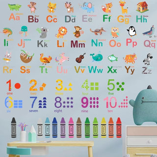 GHAKKE Animal Alphabet Numbers Colour Decals Stickers Kids Peel and Stick Removable for Room décor Letters ABC Classroom playroom Decorations Educational Bedroom Nursery