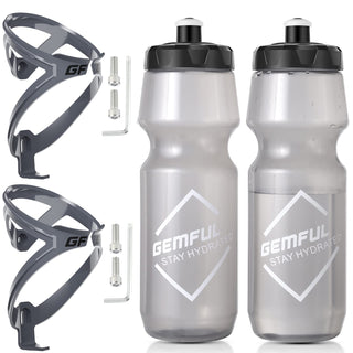 GEMFUL Bike Water Bottle BPA Free 750ml 2 Pack (Black+white)