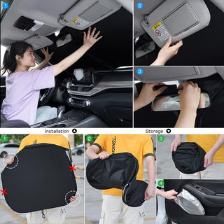 Rescien Foldable Car Windshield Sunshade with Storage Pouch,Front Windshield Reflective Sunshad,Car Front Window for Top Blocks UV Rays and Sun Heat Protection, Keeps Vehicle Coolerï¼ˆ56 * 31.5inchï¼‰