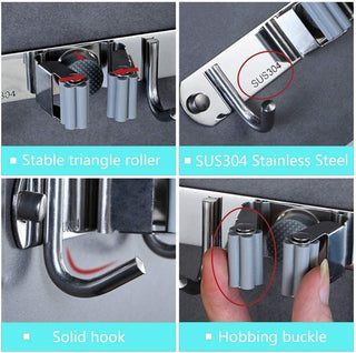 Saxhorn Broom Mop Holder Wall Mount Stainless Steel Tool Hanger Storage Organizer for Home, Kitchen, Garage, Garden, Laundry Room, Bathroom Organization and Storage(4 Racks 5 Hooks)