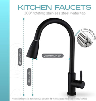Genr Kitchen Faucet with Pull Down Sprayer, Single Level Stainless Steel Kitchen Sink Faucets, Single Handle High Arc Brushed Nicke (Black)