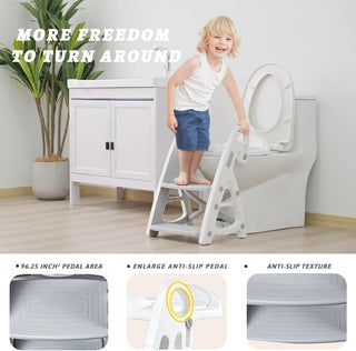 KALEDE Potty Training Seat & Toddler Step Stool, Ultimate Stability Toddler Toilet Seat, Adjustable Step & Seat Height Potty Seats for Toddlers Boys Girls(Grey), RHP-246