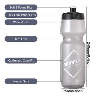 GEMFUL Bike Water Bottle BPA Free 750ml 2 Pack (Black+white)