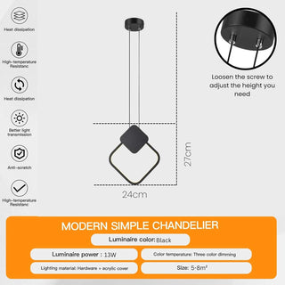 YT YATAI LIGHTING Modern Black LED Pendant Light, Minimalist Small Single Mini Pendant Light for Kitchen Island, Bedroom, Bedside, Adjustable 3 Color Light