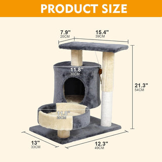 SKY-TOUCH Cat Tree Tower｜Durable Cat Condo with Sisal Scratching Posts｜Cozy Cat House,｜Ladder & Resting Platforms for Indoor Use | Assembly accessories｜120×49×39cm,Gray
