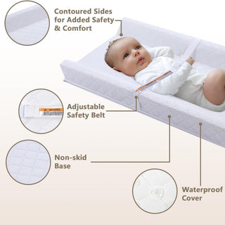 Azulmart Baby Changing Pad Infant Diaper Changing Table Pad Cover Waterproof Contour Dresser Top Mat, Breathable Diaper Pad Travel Non-Slip Change Mat Sheet with Safety Strap Hypoallergenic Washable