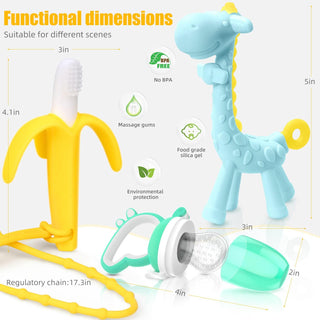 SHARE&CARE Baby Teething Toys for Girls and Natural Organic Fruit Feeder Pacifier/Baby Teether Chew Toys Fresh Food Feeder/ 1 Teethers and 1 Feeder with 3 Silicone Sacs(Blue2)