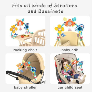 AM ANNA Baby Stroller Arch Toy, Car Seat Toys for Babies 0-12 Months,Activity Musical Arch Toy with Animal Accessories, Sensory Travel Crib Bouncer Bassinet Toys for Toddler Boy Girl