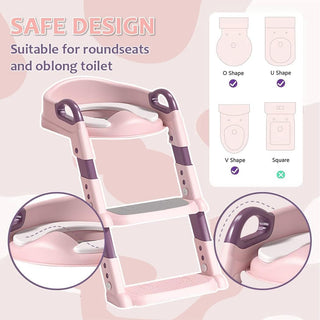 Portable Potty Training Seat for Toddler,Baby Potty Training Toilet Seat for Kids Boys Girls,Foldable Potty Training Seat with Adjustable Height Non-Slip Step Ladder,Soft Pu Cushion (PINK)