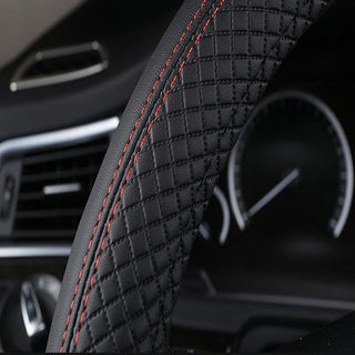 SHIAWASENA Car Steering Wheel Cover, Leather, Universal 15 Inch Fit, Anti-Slip & Odor-Free (Black)