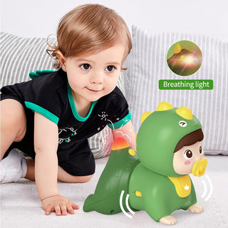 ECVV Baby Crawling Musical Toy Dinosaur Shape Sounds & Light Crawling Toys Tummy Time Learning Educational Toy for Toddlers (Pink)