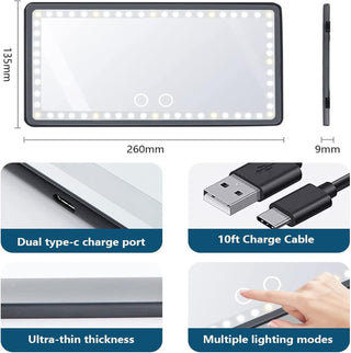 Feisate Car Visor Vanity Mirror With Led Lights, Car Mirror Light Rechargeable Makeup Mirror With 3 Light Modes, Car Visor Mirror, Car Vanity Mirror For Car Truck SUV, White