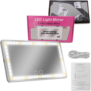 Feisate Car Visor Vanity Mirror With Led Lights, Car Mirror Light Rechargeable Makeup Mirror With 3 Light Modes, Car Visor Mirror, Car Vanity Mirror For Car Truck SUV, White