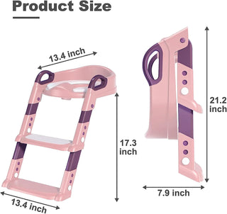 Height Adjustable Foldable Training Seat with Step Stool, Splash Guard Toilet Seat Trainer Used In Most Toilets, Children's Ladder Potty Chair Sturdy 80Kg Suitable for Children Aged (GREY)