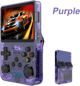 QuantumG - R36S Retro Handheld Game Console with 3.5 Inch IPS HD Display, Linux System, 1000 Inbuilt Games, 64GB Game Card – Compact Pocket Video Game (Purple)