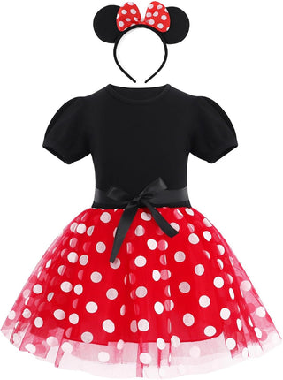 WonderBabe Girl Costume Polka Dots Tulle Tutu Dresses Princess Fancy Dress Up Halloween Birthday Party Dress with Ears Headband