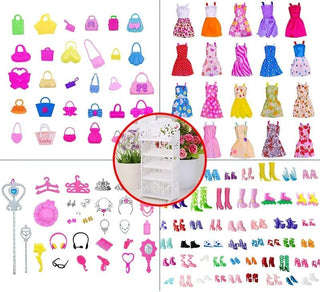 (131 Pcs) Doll Clothes Doll Barbie Accessories Dolls Set Barbie Doll Clothing Doll Closet Dolls Clothing & Accessories Sets Doll Jewelry Set Doll Shoes Barbie Clothes Doll Accessories Set for 28~29 cm