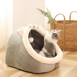 Cat Bed Pet Cave Bed with Anti-Slip Bottom, 48 * 44 * 42cm,Suitable for All Cats & Small Dogs, Pet Bed with Removable Washable Cushion, Soft Calming Bed with Hanging Toy Ideal for Cats and Puppy (B)