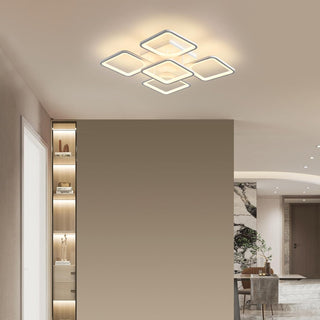 Qcyuui Dimmable Modern Ceiling Light, Acrylic LED Round Flush Mount Lighting Fixtures, 56W 4-Lights 56cm Indoor White Ceiling Lamp with Remote for Living Room Kitchen Bedroom Dining Room Office