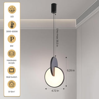 YT YATAI LIGHTING Modern Black LED Pendant Light, Minimalist Small Single Mini Pendant Light for Kitchen Island, Bedroom, Bedside, Adjustable 3 Color Light