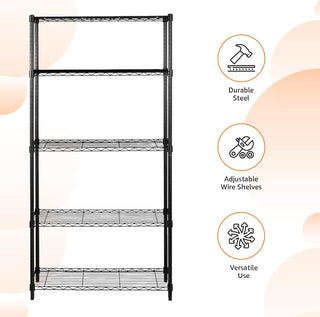 Amazon Basics 3-Shelf Adjustable, Heavy Duty Storage Shelving Unit (113.3 kilograms loading capacity per shelf), Steel Organizer Wire Rack, Black, 58.9 x 34 x 193.5 centimeters