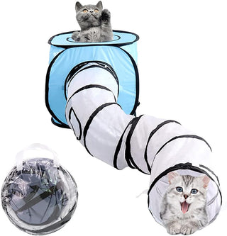 NeoStyle Cat Tunnel Tube,Cat Toys Interactive,Foldable Rabbit Tunnel,Multi-way Cat Tunnels,with Play Ball,for Indoor Cats, Puppy, Kitty, Kitten, Rabbit (2 Tunnel(Black))