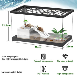 Fish Aquarium Tank Ultra Clear Fish Bowls Turtle Tank Tortoise Aquarium Reptile Habitat Terrariums Fishbowl Terrapin Tank with Cover, Betta Goldfish Tank for Crayfish Shrimp Small Amphibious Creatures