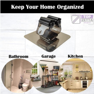 TopZetta Mop Holder Self Adhesive No-Drilling Anti-Slip Broom Hanger Hooks – Wall Mount Storage Tools Organizer for Home Improvement, Laundry, Bathroom, Kitchen, Garden Tools (Pack of 4, Classic)
