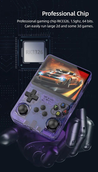 QuantumG - R36S Retro Handheld Game Console with 3.5 Inch IPS HD Display, Linux System, 1000 Inbuilt Games, 64GB Game Card – Compact Pocket Video Game (Purple)