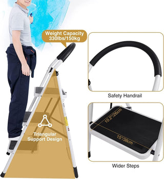 SKY-TOUCH Foldable Ladder 3 Steps, Home Ladder Folding Step Stool with Wide Anti-Slip Pedal, Adults Folding Sturdy Steel Ladder for Home,Kitchen, Garden, Office