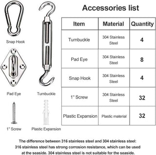 YOFIT Shade Sail Hardware Kit 6 inch for Triangle Rectangle Sun Shade Sail Installation, 304 Grade Stainless for Garden Outdoors, 80 Pcs