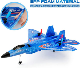 RoofWorld RC Plane, F22 Airplane Fighter Ready to Fly, 2.4Ghz 2 Channel Remote Control Airplanes Toy for Boys Girls Kids Beginners Blue02