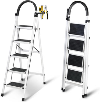SKY-TOUCH Foldable Ladder 3 Steps, Home Ladder Folding Step Stool with Wide Anti-Slip Pedal, Adults Folding Sturdy Steel Ladder for Home,Kitchen, Garden, Office